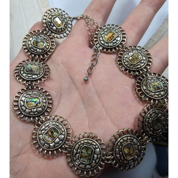 Vintage Mother Of Pearl Medallion Choker Neckalce - Picture 3 of 5